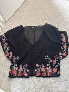Black Floral Embroidered sheer blouse